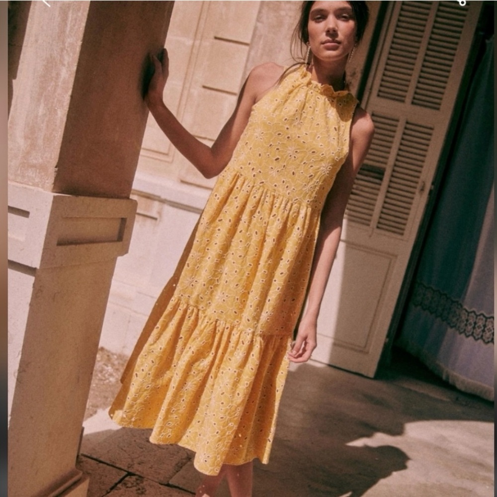 NWT, Sezane yellow eyelet dress, size 38